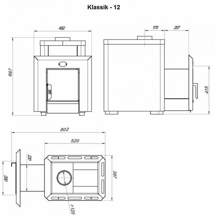 Печка за сауна на дърва - Nova Klassik 12 със стъклена врата