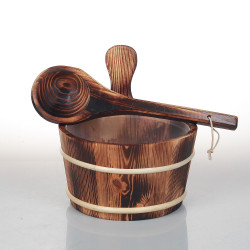 Дървена кофа и черпак САУФЛЕКС 4 л, горена трепетлика 