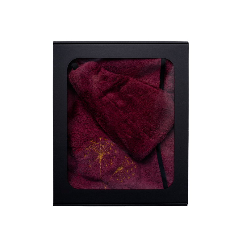 Подаръчен комплект в подаръчна кутия за НЕЯ. Дамска шапка и престилка за сауна - БОРДО