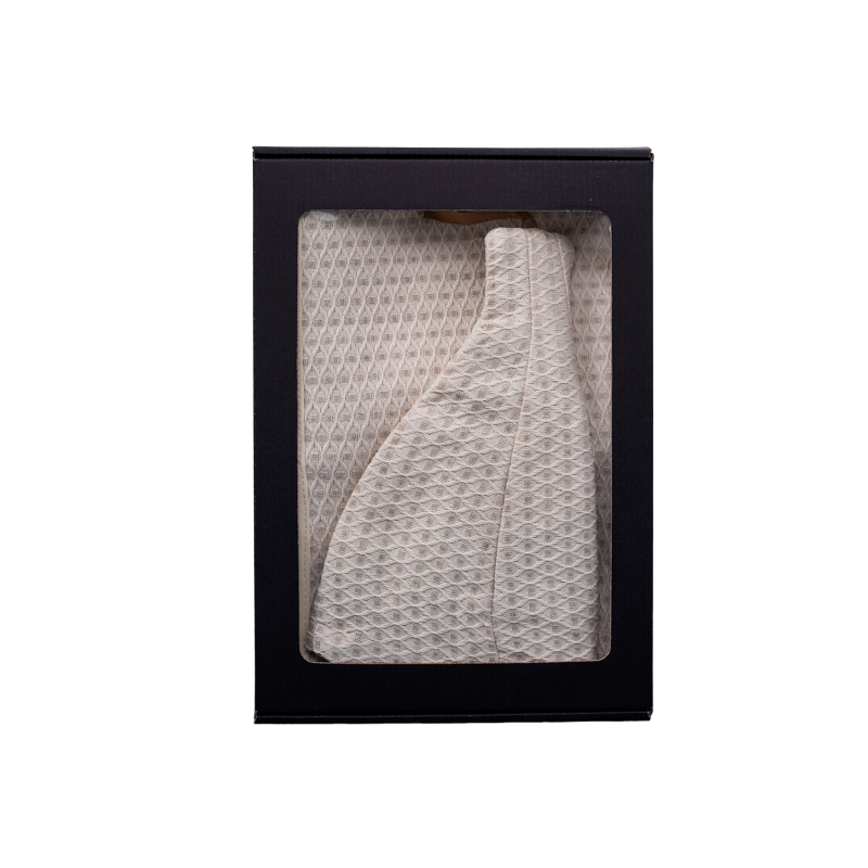 Подаръчен комплект в подаръчна кутия за НЕЯ. Дамска шапка за сауна и престилка - ЛЕН