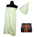 Подаръчен комплект в подаръчна кутия за НЕЯ. Дамска шапка за сауна и престилка СВЕТЛО ЗЕЛЕНО - 0