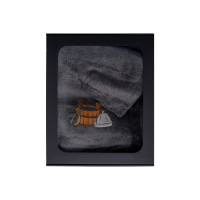 Подаръчен комплект в подаръчна кутия за НЕГО. Мъжка шапка за сауна и престилка - СИВА