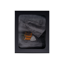 Подаръчен комплект в подаръчна кутия за НЕГО. Мъжка шапка за сауна и престилка - СИВА 