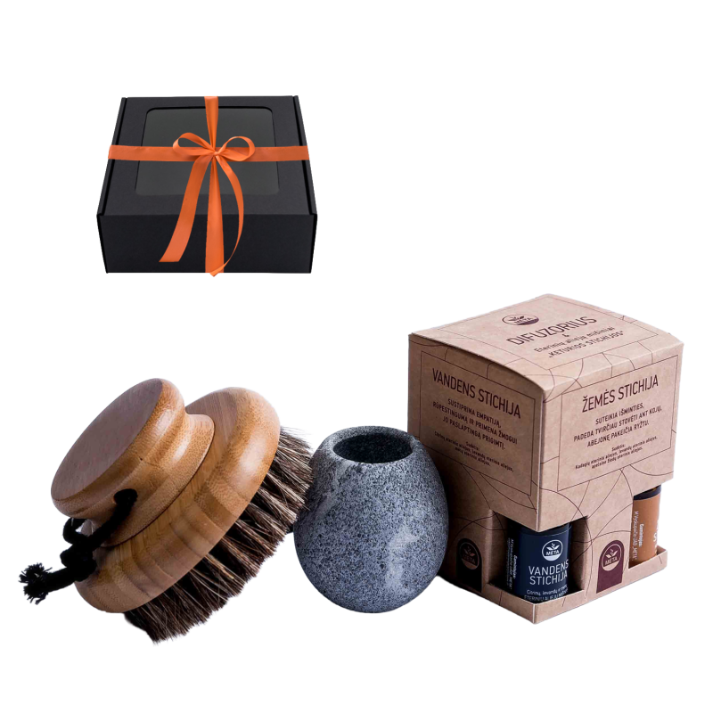 Подаръчен комплект в подаръчна кутия АРОМАТНА ТОПЛИНА. Четка, чашка за аромати и етерични масла