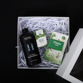 Подаръчен комплект в подаръчна кутия SCENTS OF SAUNA. Чай, етерично масло и ароматна есенция  Подаръчен комплект в подаръчна кутия SCENTS OF SAUNA. Чай, етерично масло и ароматна есенция