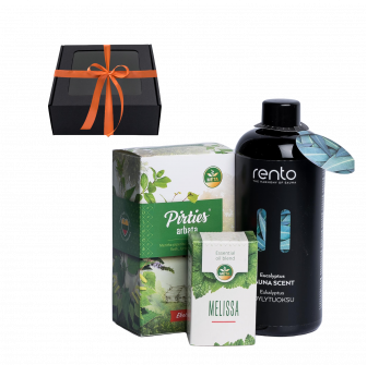 Подаръчен комплект в подаръчна кутия SCENTS OF SAUNA. Чай, етерично масло и ароматна есенция