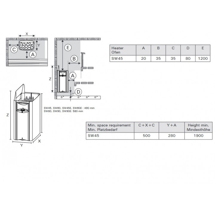 Електрическа печка за сауна - HARVIA The Wall Black Steel SW45 4.5 kW