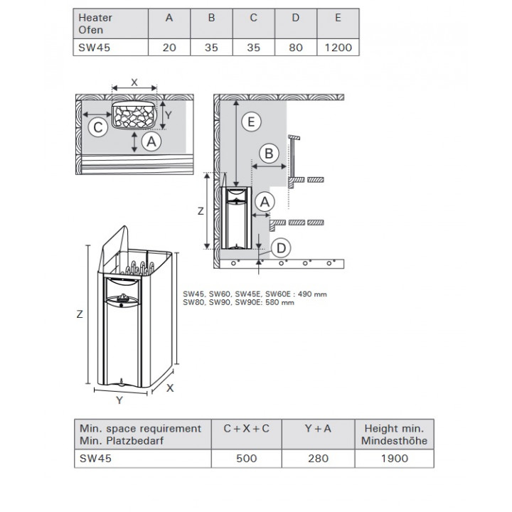 Електрическа печка за сауна - HARVIA The Wall SW45E, 4,5 kW