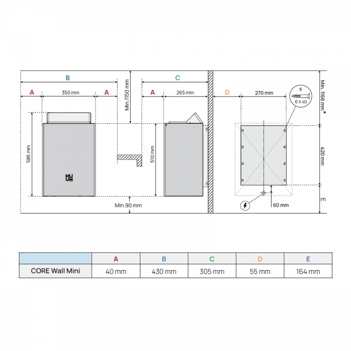 Електрическа печка за сауна - HUUM Core Wall Mini, черна