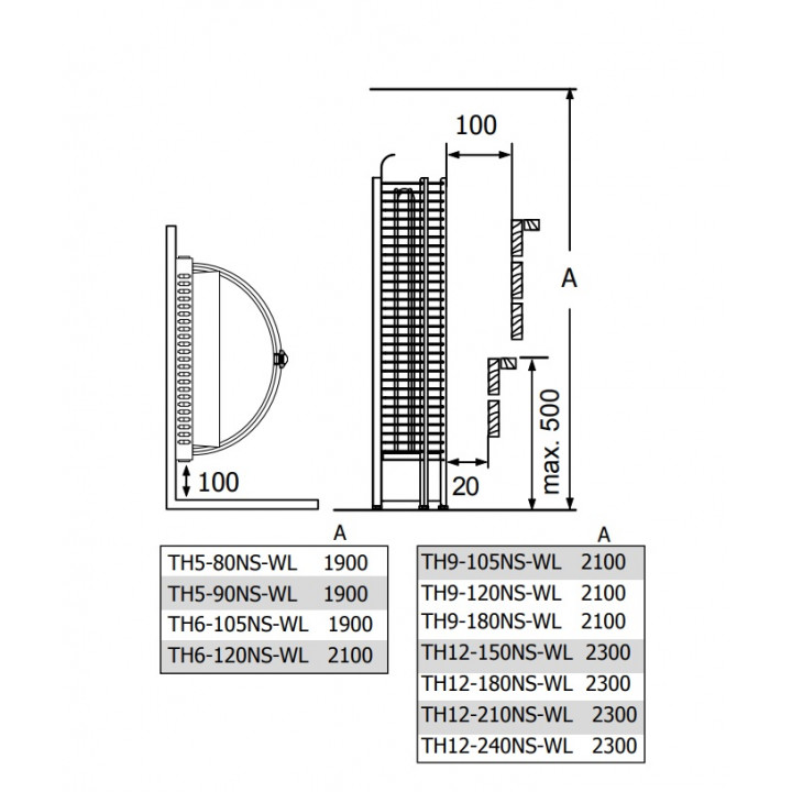 Електрическа печка за сауна – SAWOTEC Tower Wall, без контролен блок 6 kW