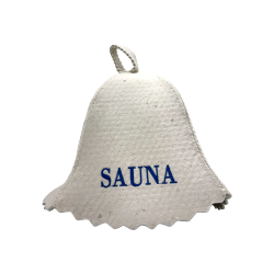 Шапка за сауна - SAUNA, със син надпис 