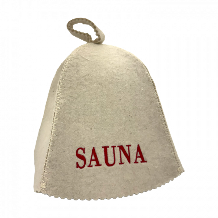 Шапка за сауна - SAUNA, с червени букви