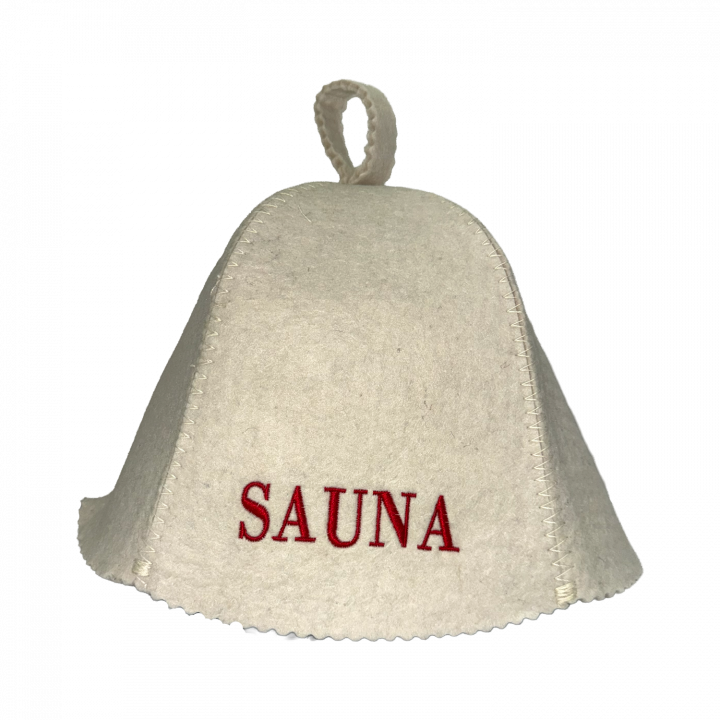 Шапка за сауна - SAUNA, с червени букви