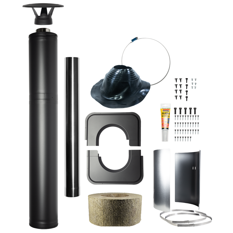 Комплект стоманен изолиран комин - HARVIA, черен