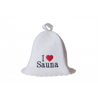 Шапка за сауна - I love sauna, бяла