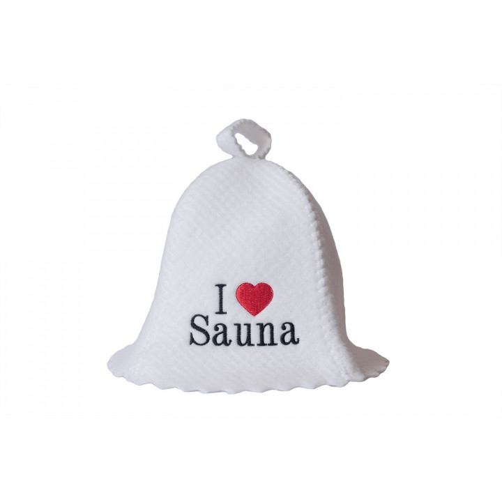 Шапка за сауна - I love sauna, бяла