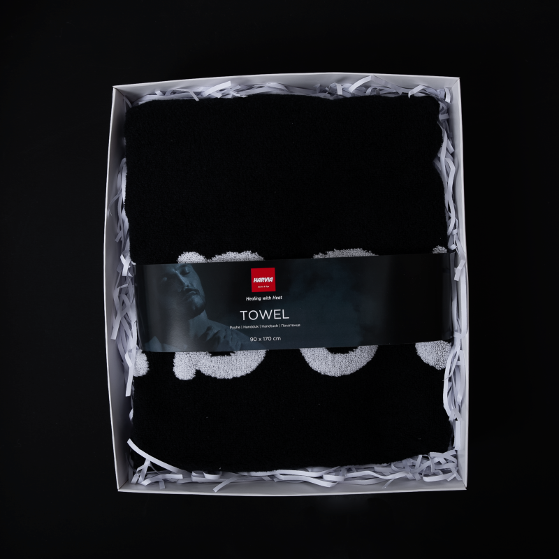 Хавлиена кърпа HARVIA #healingwithheat в подаръчна кутия, 90 x 170 см, черна