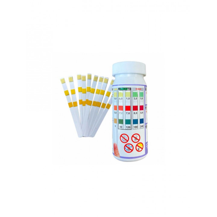 Тест ленти за вода Easy-Dip 3 в 1, тестване на pH/CL/BR/алкалност, 50 бр.